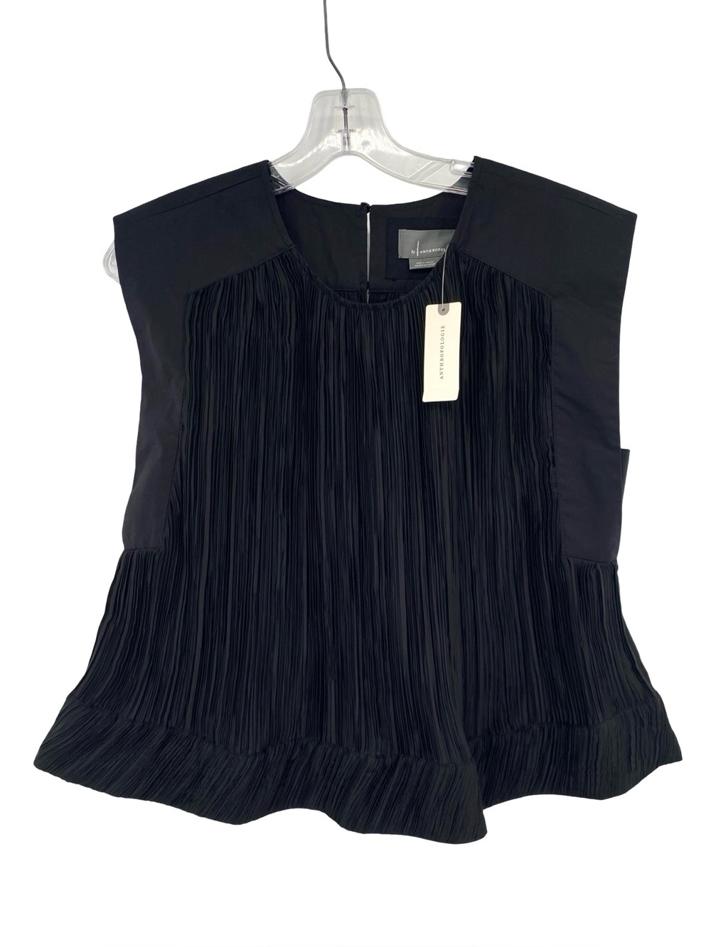 By Anthropologie Tibi York Micro Pleated Boxy Black Top New Size Small